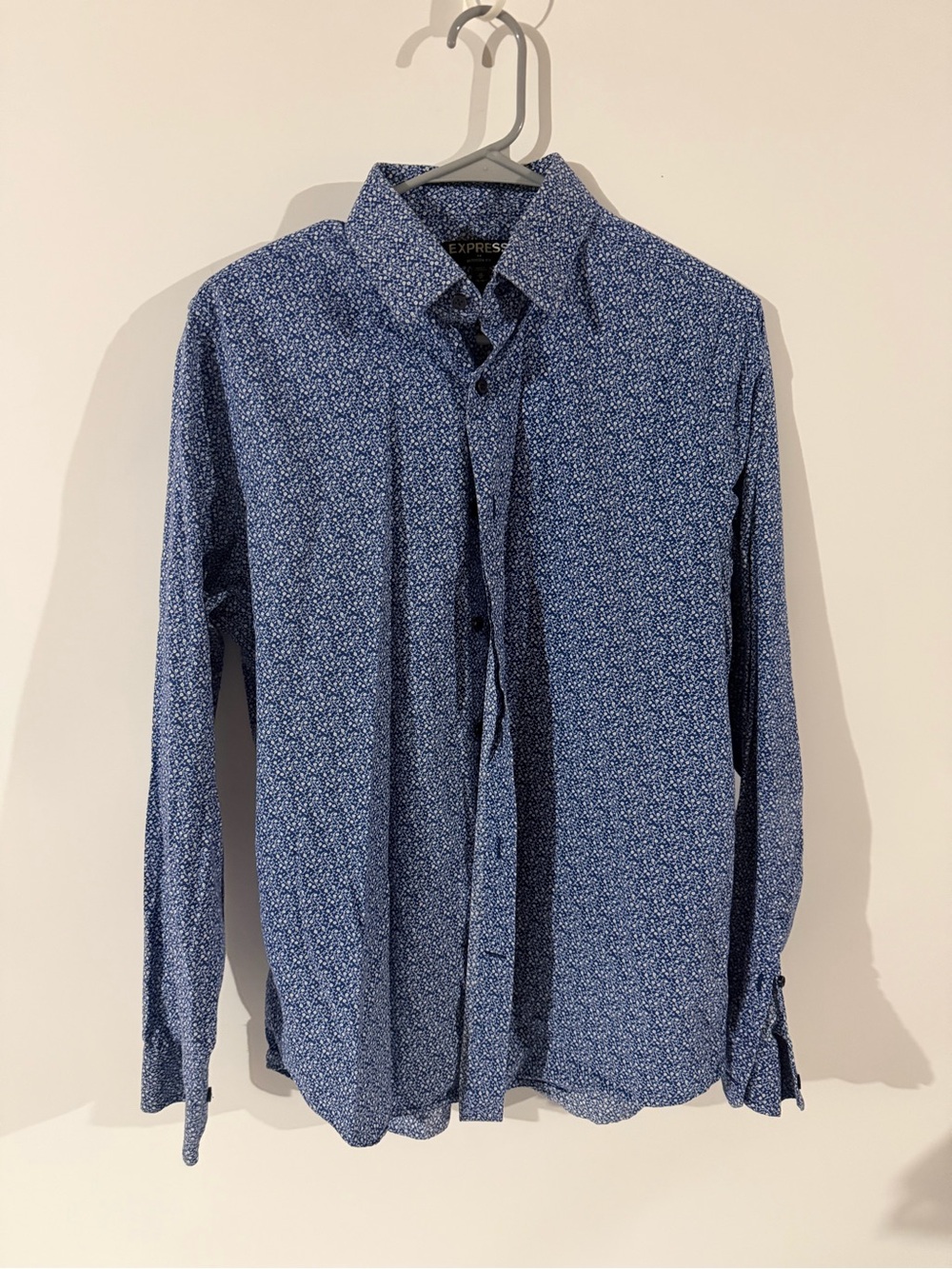 Express Men's Blue Micro-Print Button-Up Shirt